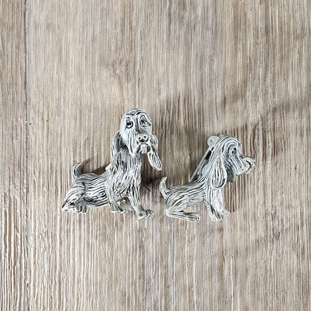 Vintage Gerrys Silver Tone Hound Dog Pin Brooch Set of 2 Basset Bloodhound Puppy